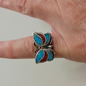 925 ButterflyTurquoise Ring Girl's Women's Size 4 Silver Jewelry Boho Southwest.